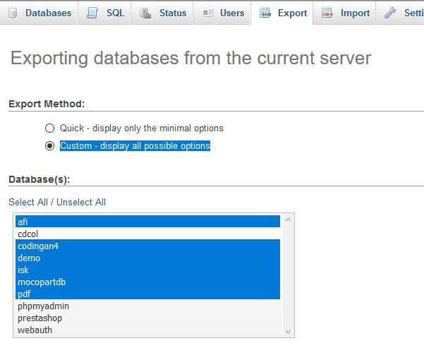 Mengexport semua database sekaligus dalam satu file SQL